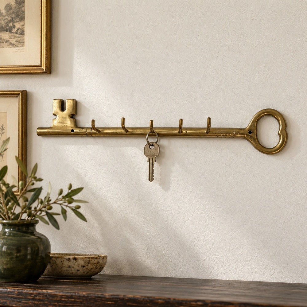 Vintage Key Shaped Wall Holder, 5 Hook Entryway Key Rack